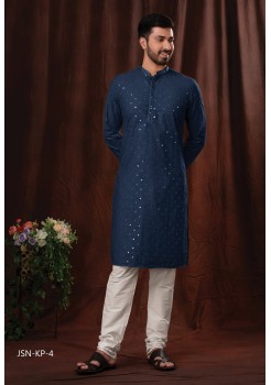 Navy Blue  Poly Cotton With Mirror Embroidery Kurtas Set 